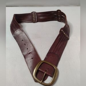Fossil Women's Wide Leather Studded Belt Medium Brown Strappy Bohemian W